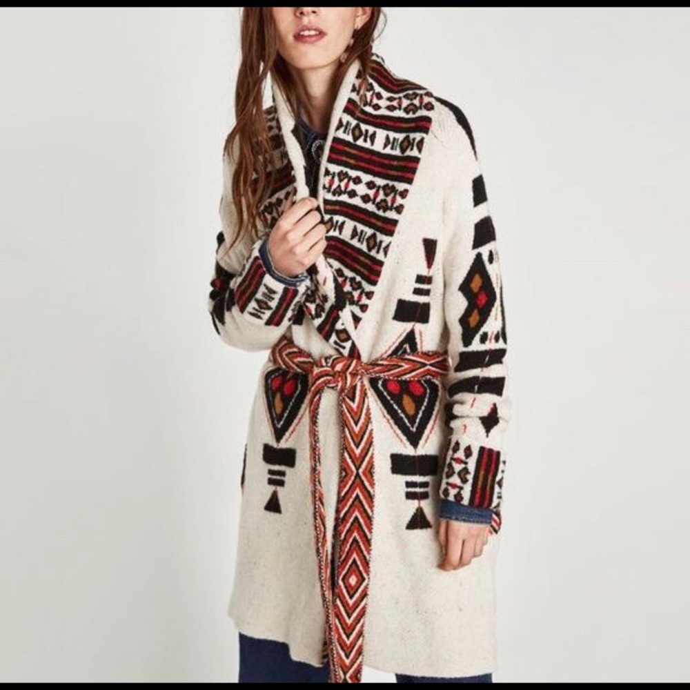 Zara Printed Cardigan Sweater Coat